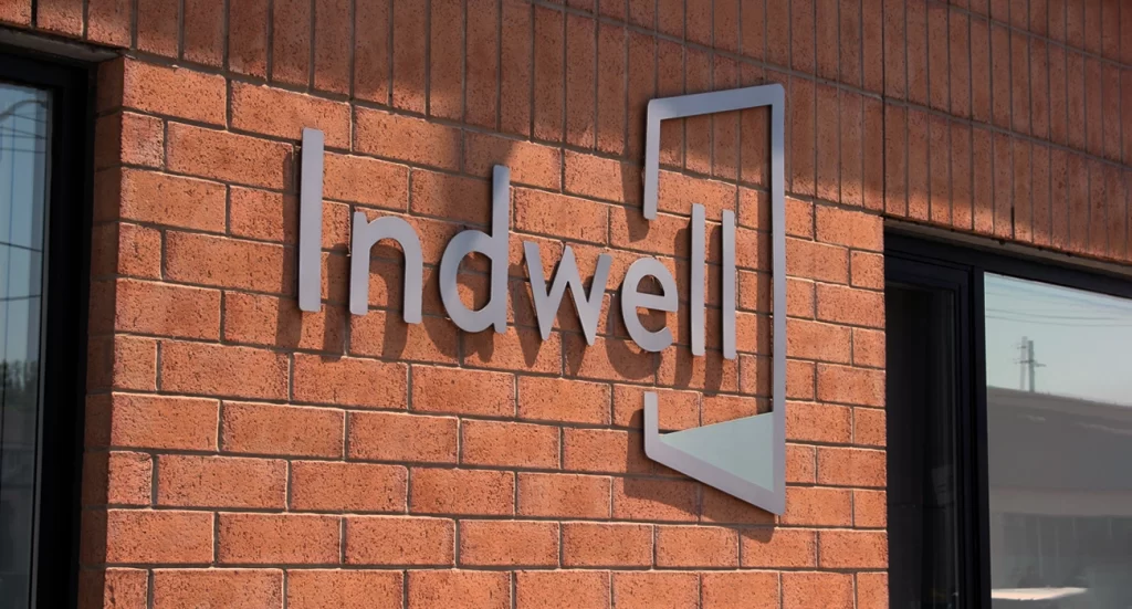 indwell identity design applied as signage to perkins centre